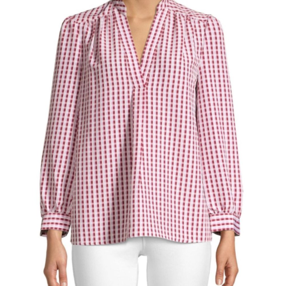 NWT Draper James Gingham V-Neck Blouse